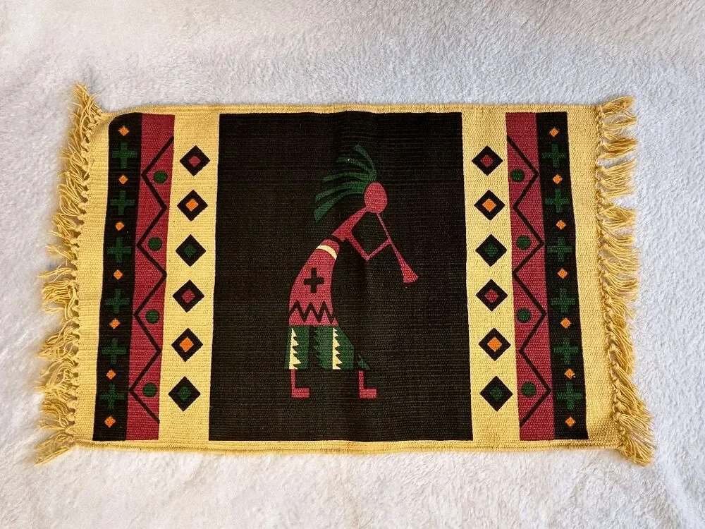 100% Cotton Southwestern Tapestry Placemat Set of Two, Kokopelli Flute Dancer